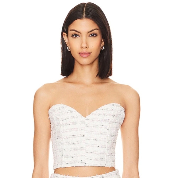 Misa Los Angeles "Astor" Winter White Tweed Bustier W/ A Zipper Backing & Lining - Picture 5 of 6